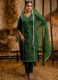 Vellora Silk Blend Dark Green Casual Wear Embroidery Work Readymade Salwar Suit | Grocsy