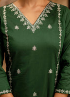 Vellora Silk Blend Dark Green Casual Wear Embroidery Work Readymade Salwar Suit | Grocsy