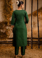 Vellora Silk Blend Dark Green Casual Wear Embroidery Work Readymade Salwar Suit | Grocsy