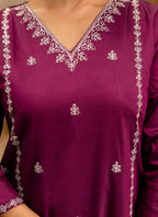 Vellora Silk Blend Wine Casual Wear Embroidery Work Readymade Salwar Suit | Grocsy