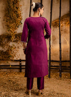 Vellora Silk Blend Wine Casual Wear Embroidery Work Readymade Salwar Suit | Grocsy