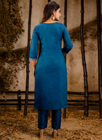 Vellora Silk Blend Navy Blue Casual Wear Embroidery Work Readymade Salwar Suit | Grocsy