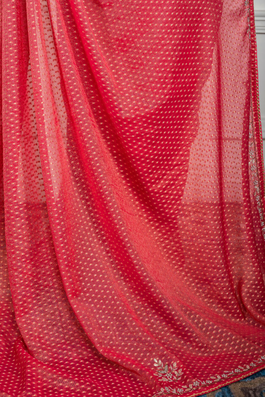 Morchari Pink Pure Chiffon Hand Embroidery Saree And Stitched Blouse | Grocsy