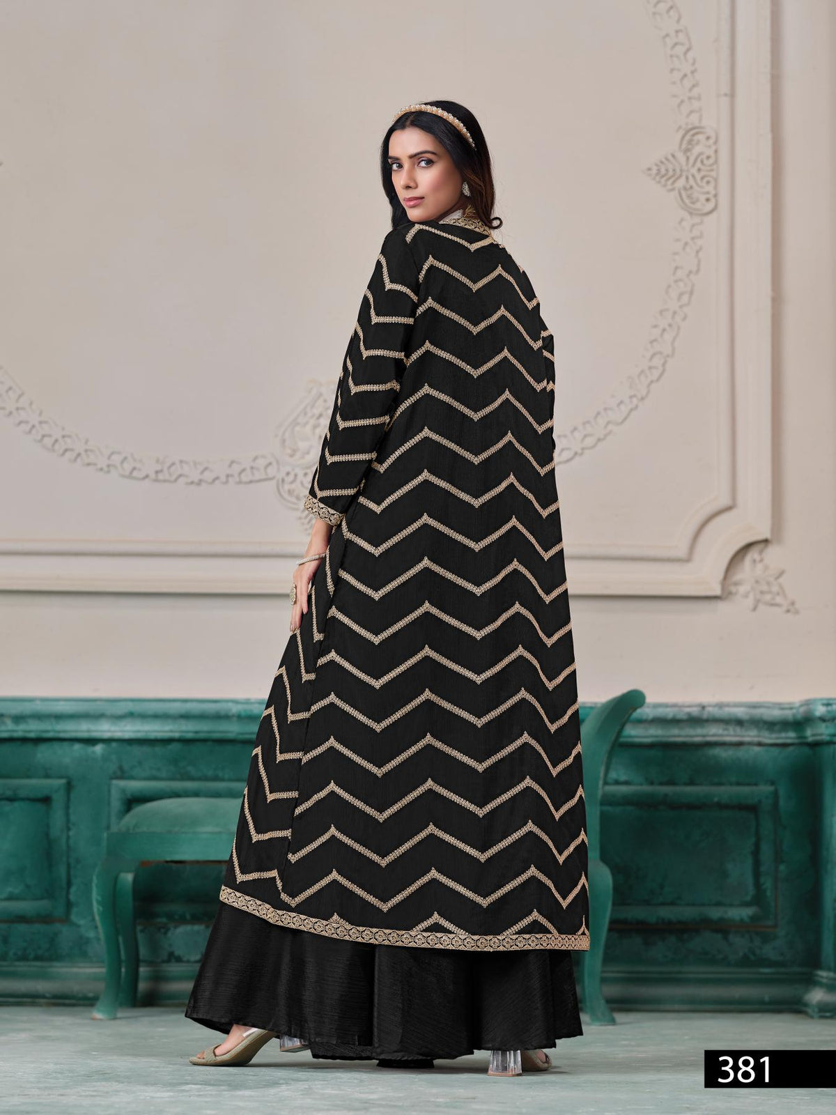 Anaita Black Chinon Designer Stitched Indo Western | Grocsy