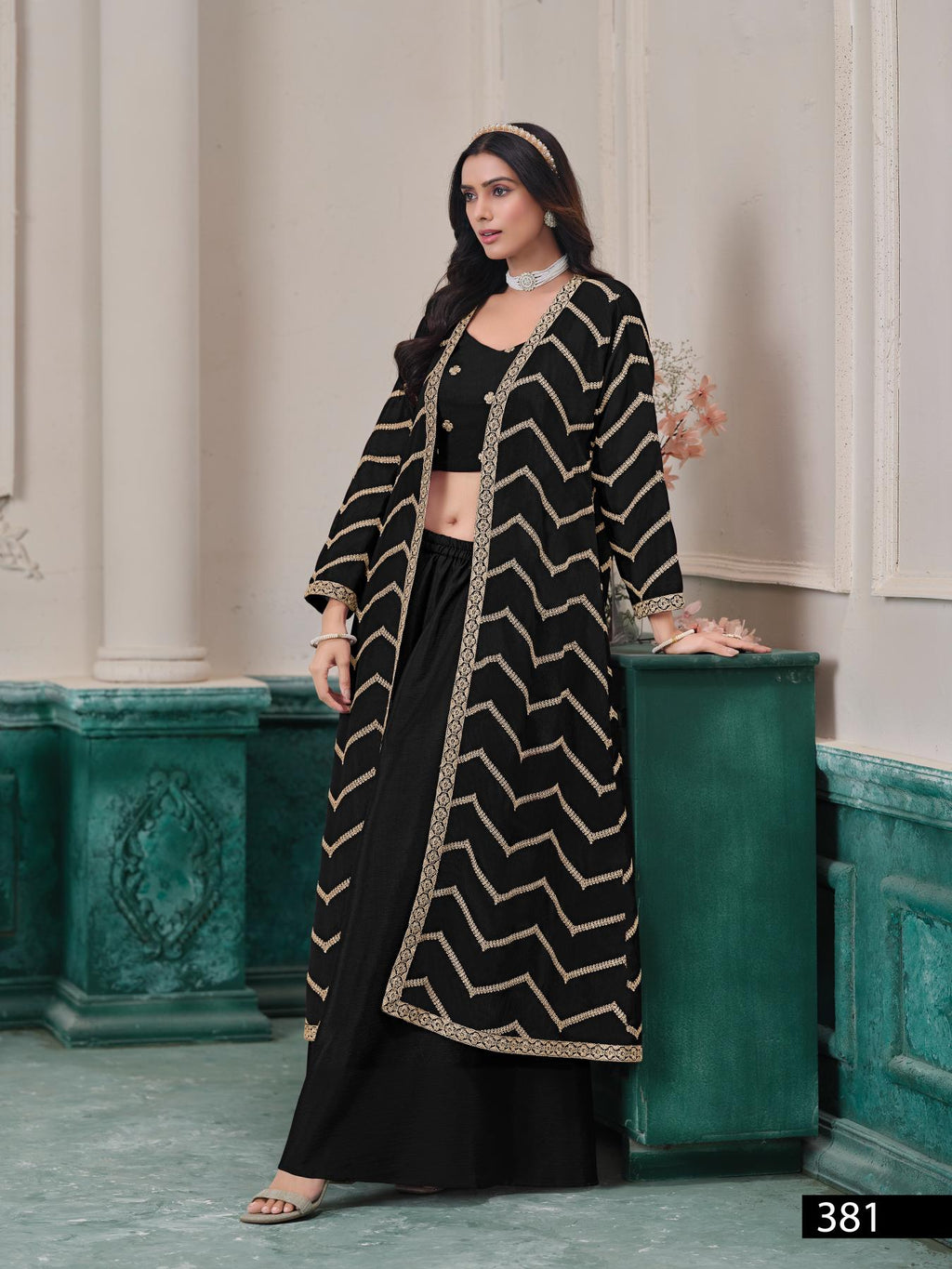 Anaita Black Chinon Designer Stitched Indo Western | Grocsy
