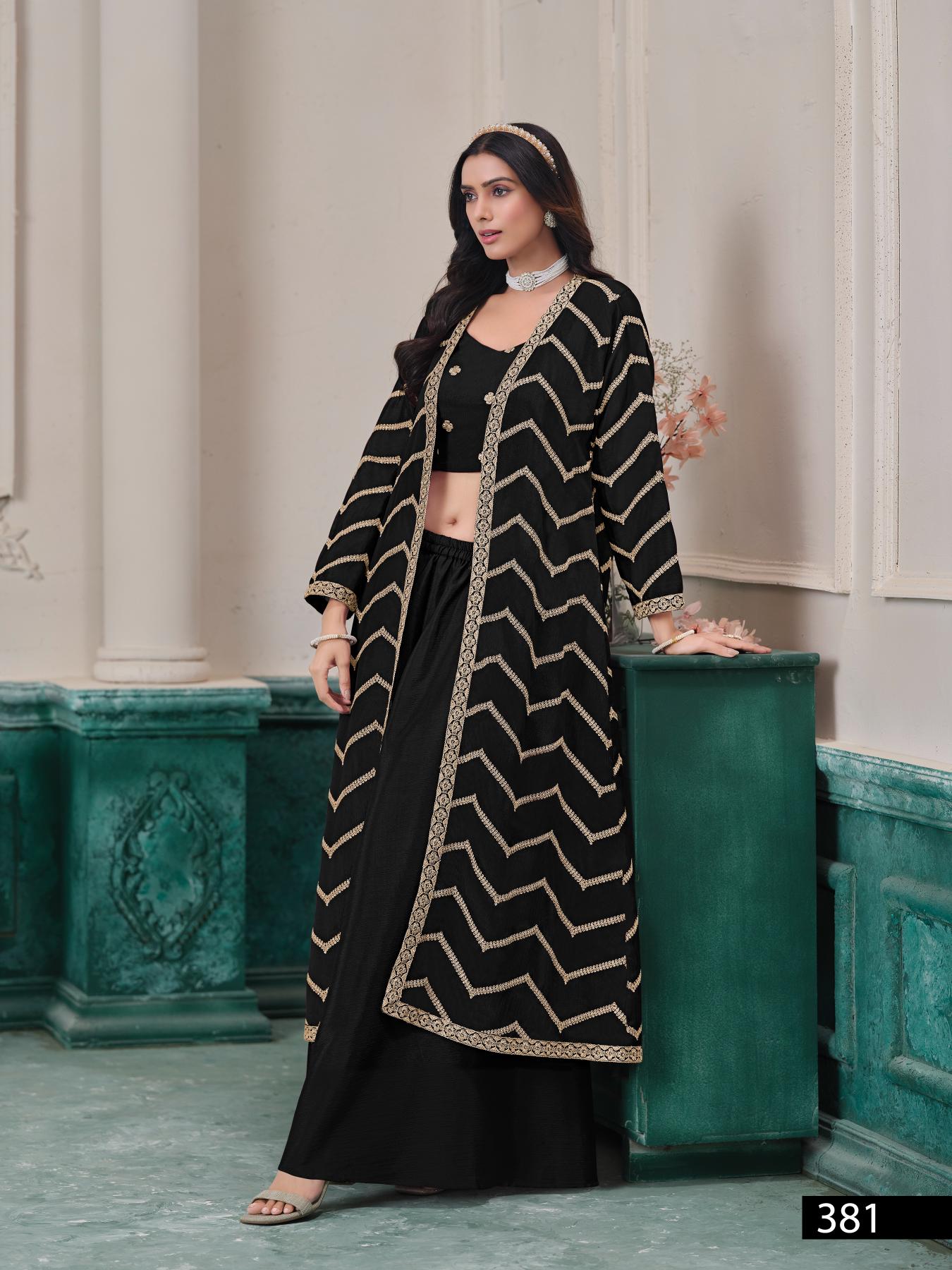 Anaita Black Chinon Designer Stitched Indo Western | Grocsy