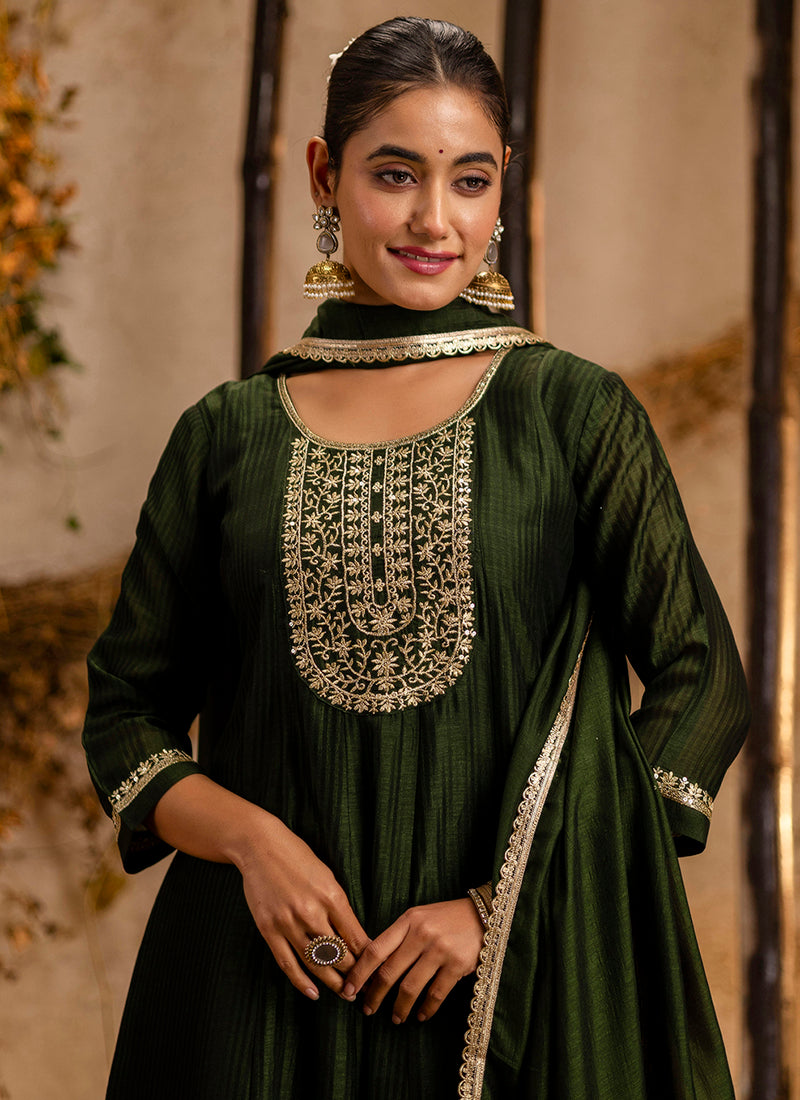 Vellora Silk Blend Mehendi Party Wear Embroidery Work Readymade Salwar Suit | Grocsy