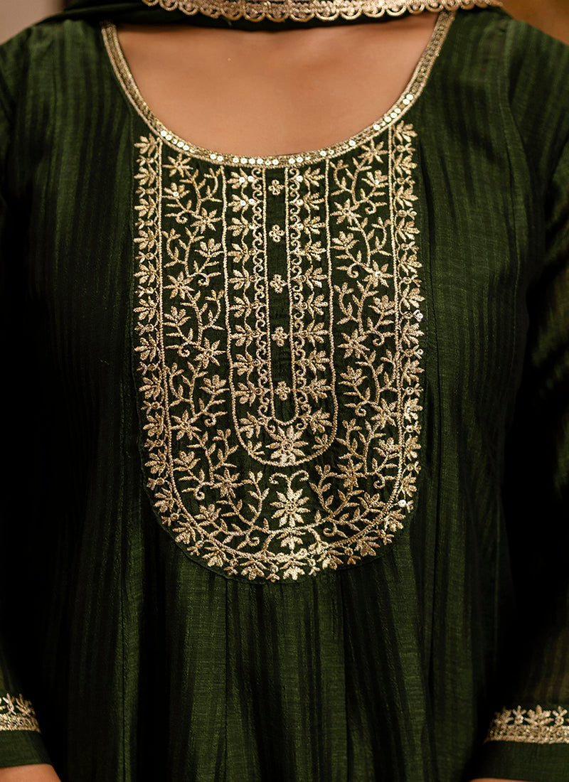Vellora Silk Blend Mehendi Party Wear Embroidery Work Readymade Salwar Suit | Grocsy
