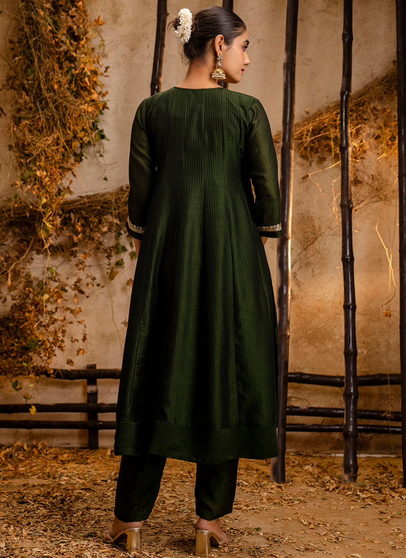 Vellora Silk Blend Mehendi Party Wear Embroidery Work Readymade Salwar Suit | Grocsy