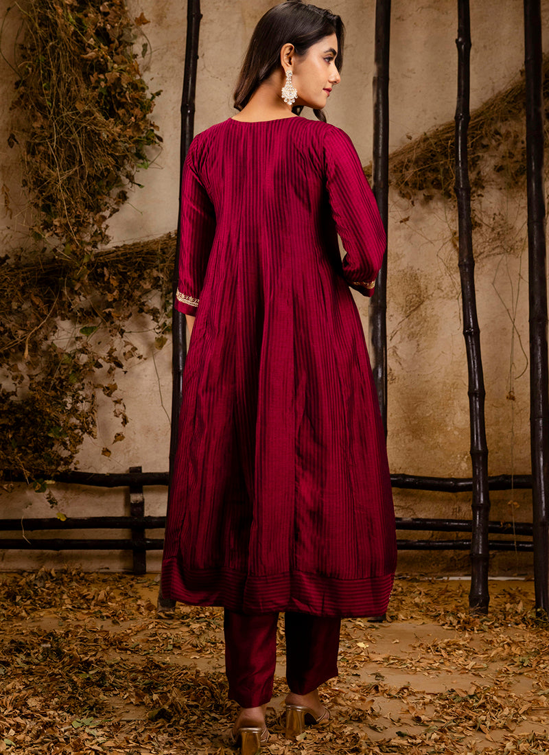 Vellora Silk Blend Maroon Party Wear Embroidery Work Readymade Salwar Suit | Grocsy