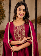 Vellora Silk Blend Maroon Party Wear Embroidery Work Readymade Salwar Suit | Grocsy