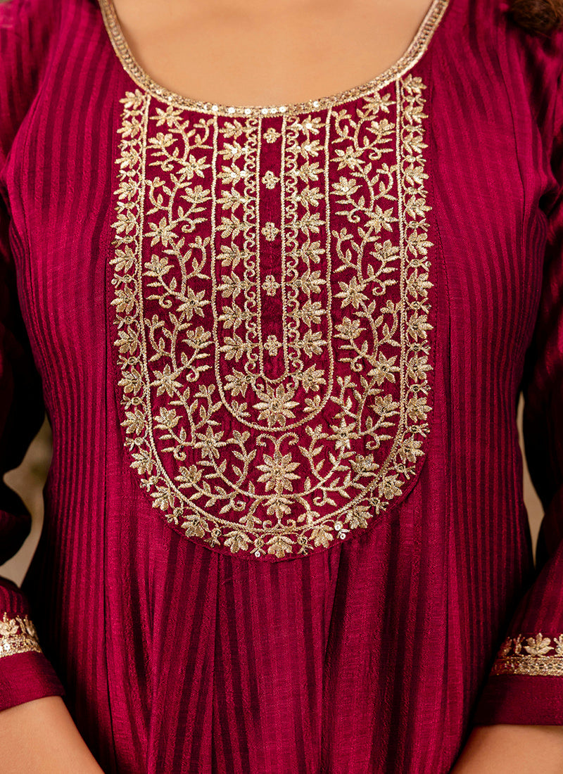 Vellora Silk Blend Maroon Party Wear Embroidery Work Readymade Salwar Suit | Grocsy