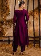 Vellora Silk Blend Wine Party Wear Embroidery Work Readymade Salwar Suit | Grocsy
