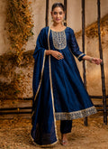 Vellora Silk Blend Navy Blue Party Wear Embroidery Work Readymade Salwar Suit | Grocsy