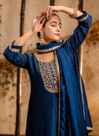 Vellora Silk Blend Navy Blue Party Wear Embroidery Work Readymade Salwar Suit | Grocsy