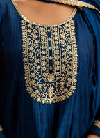 Vellora Silk Blend Navy Blue Party Wear Embroidery Work Readymade Salwar Suit | Grocsy