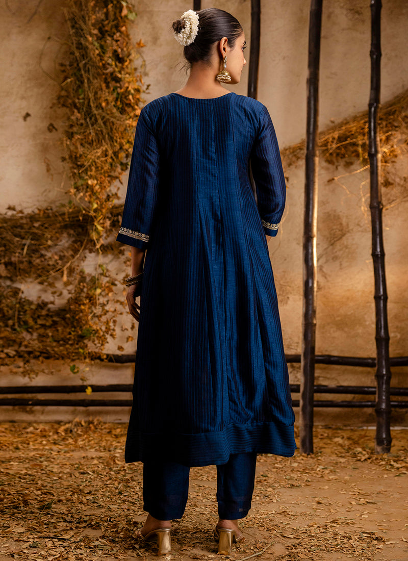 Vellora Silk Blend Navy Blue Party Wear Embroidery Work Readymade Salwar Suit | Grocsy