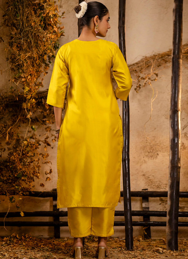 Vellora Silk Blend Yellow Party Wear Embroidery Work Readymade Salwar Suit | Grocsy