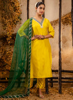 Vellora Silk Blend Yellow Party Wear Embroidery Work Readymade Salwar Suit | Grocsy