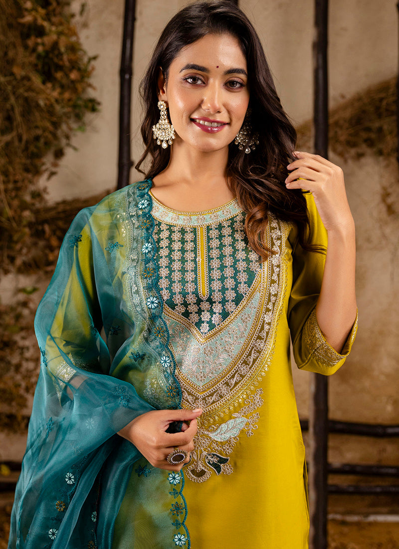 Vellora Viscose Yellow Festival Wear Embroidery Work Readymade Salwar Suit | Grocsy