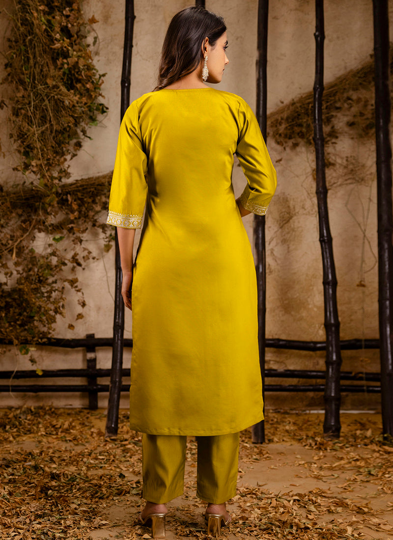 Vellora Viscose Yellow Festival Wear Embroidery Work Readymade Salwar Suit | Grocsy