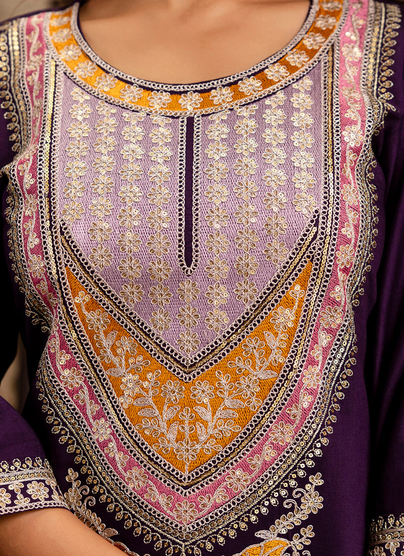 Vellora Viscose Wine Festival Wear Embroidery Work Readymade Salwar Suit | Grocsy