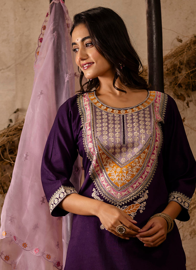 Vellora Viscose Wine Festival Wear Embroidery Work Readymade Salwar Suit | Grocsy