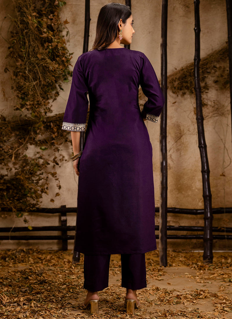 Vellora Viscose Wine Festival Wear Embroidery Work Readymade Salwar Suit | Grocsy