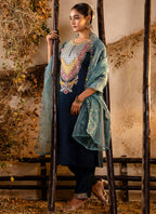 Vellora Viscose Teal Festival Wear Embroidery Work Readymade Salwar Suit | Grocsy