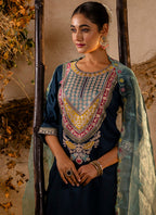 Vellora Viscose Teal Festival Wear Embroidery Work Readymade Salwar Suit | Grocsy