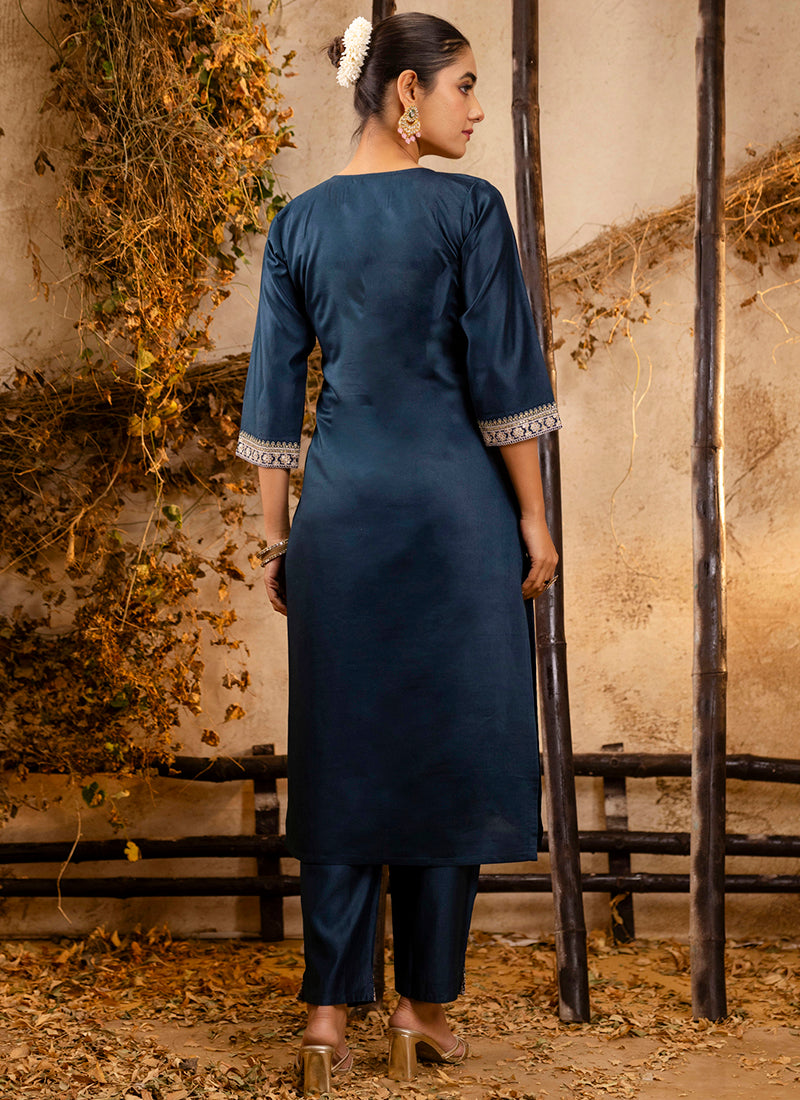 Vellora Viscose Teal Festival Wear Embroidery Work Readymade Salwar Suit | Grocsy
