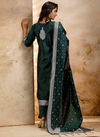 Vellora Cotton Blend Dark Green Party Wear Weaving Work Readymade Salwar Suit | Grocsy