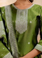 Vellora Cotton Blend Mehendi Party Wear Weaving Work Readymade Salwar Suit | Grocsy