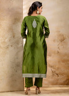 Vellora Cotton Blend Mehendi Party Wear Weaving Work Readymade Salwar Suit | Grocsy