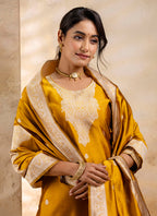 Vellora Cotton Blend Mustard Party Wear Weaving Work Readymade Salwar Suit | Grocsy