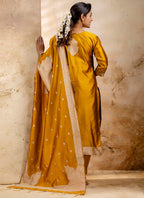Vellora Cotton Blend Mustard Party Wear Weaving Work Readymade Salwar Suit | Grocsy