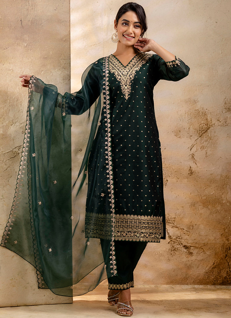 Vellora Chanderi Silk Lavender Party Wear Embroidery Work Readymade Salwar Suit | Grocsy