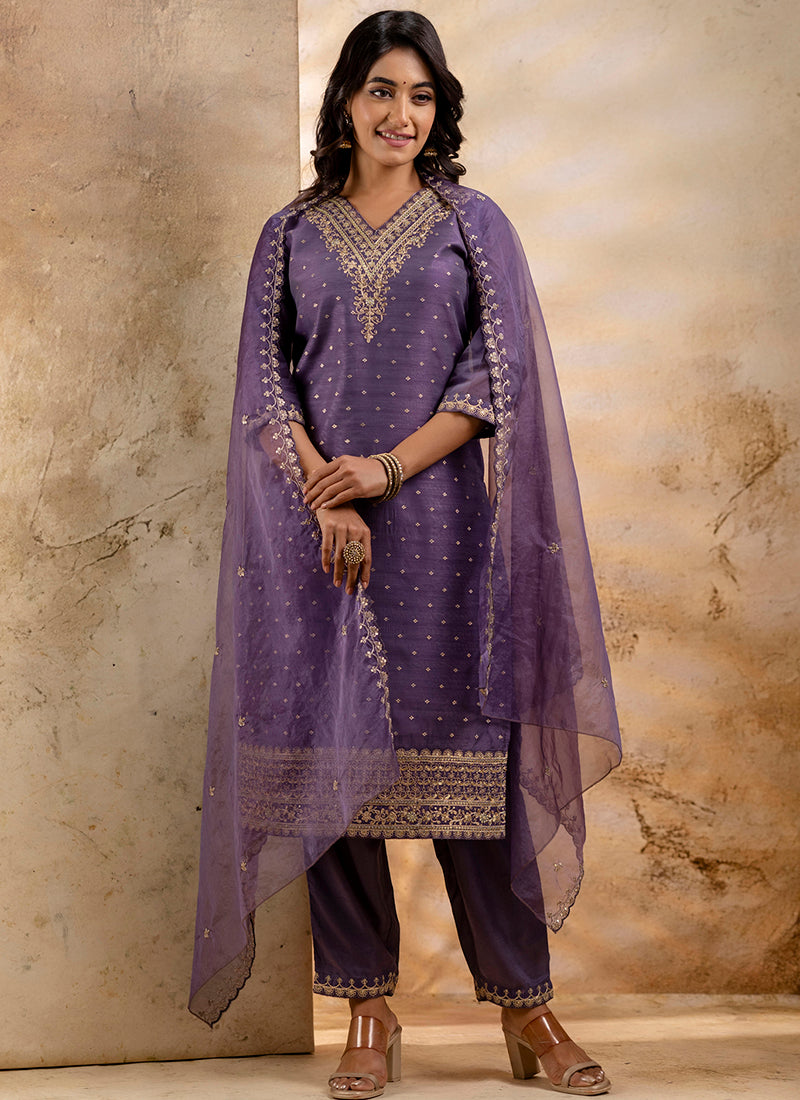 Vellora Chanderi Silk Pink Party Wear Embroidery Work Readymade Salwar Suit | Grocsy