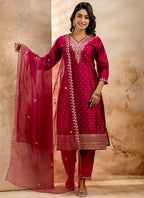 Vellora Chanderi Silk Dark Green Party Wear Embroidery Work Readymade Salwar Suit | Grocsy