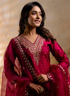 Vellora Chanderi Silk Dark Green Party Wear Embroidery Work Readymade Salwar Suit | Grocsy