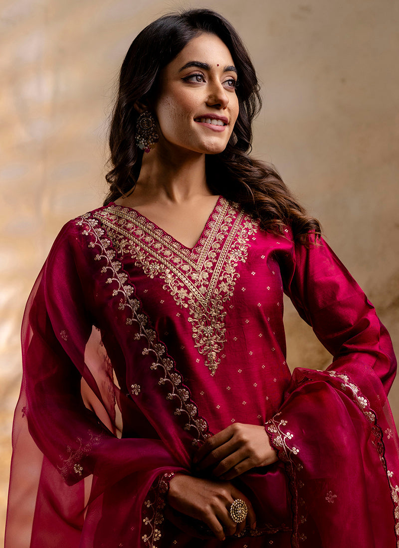 Vellora Chanderi Silk Dark Green Party Wear Embroidery Work Readymade Salwar Suit | Grocsy
