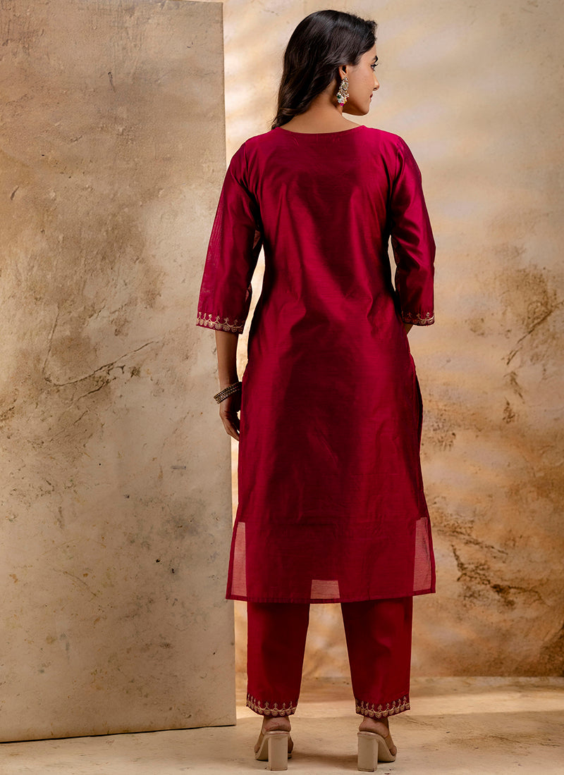 Vellora Chanderi Silk Dark Green Party Wear Embroidery Work Readymade Salwar Suit | Grocsy