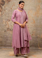 Vellora Silk Blend Dusty Pink Casual Wear Embroidery Work Readymade Plazzo Suit | Grocsy
