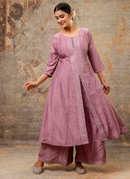 Vellora Silk Blend Dusty Pink Casual Wear Embroidery Work Readymade Plazzo Suit | Grocsy