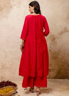 Vellora Silk Blend Red Casual Wear Embroidery Work Readymade Plazzo Suit | Grocsy