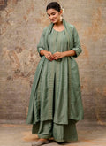Vellora Silk Blend Sage Green Casual Wear Embroidery Work Readymade Plazzo Suit | Grocsy