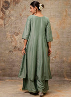Vellora Silk Blend Sage Green Casual Wear Embroidery Work Readymade Plazzo Suit | Grocsy