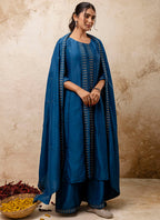 Vellora Silk Blend Navy Blue Casual Wear Embroidery Work Readymade Plazzo Suit | Grocsy
