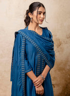 Vellora Silk Blend Navy Blue Casual Wear Embroidery Work Readymade Plazzo Suit | Grocsy