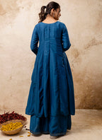 Vellora Silk Blend Navy Blue Casual Wear Embroidery Work Readymade Plazzo Suit | Grocsy